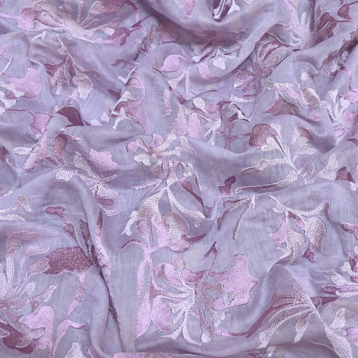 Lilac Mist Color Mul Chanderi Thread Embroidery Fabric – Soft Lightweight Designer Fabric-SW2663-4