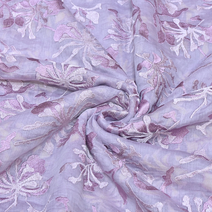 Lilac Mist Color Mul Chanderi Thread Embroidery Fabric – Soft Lightweight Designer Fabric-SW2663-4