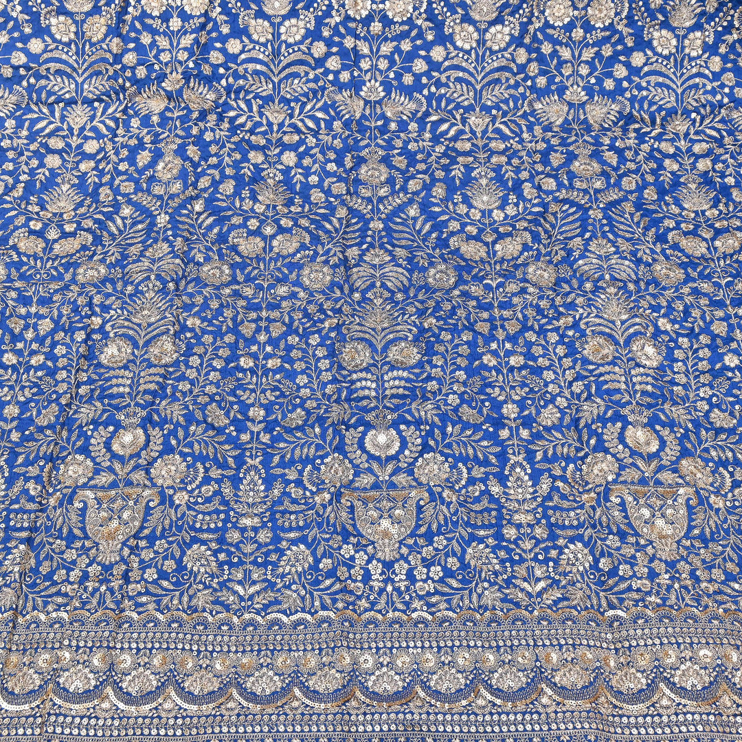 Dyed Bamberg Raw Silk Zari Sequin Embroidered Fabric | Designer Floral Fabric | D028975-D
