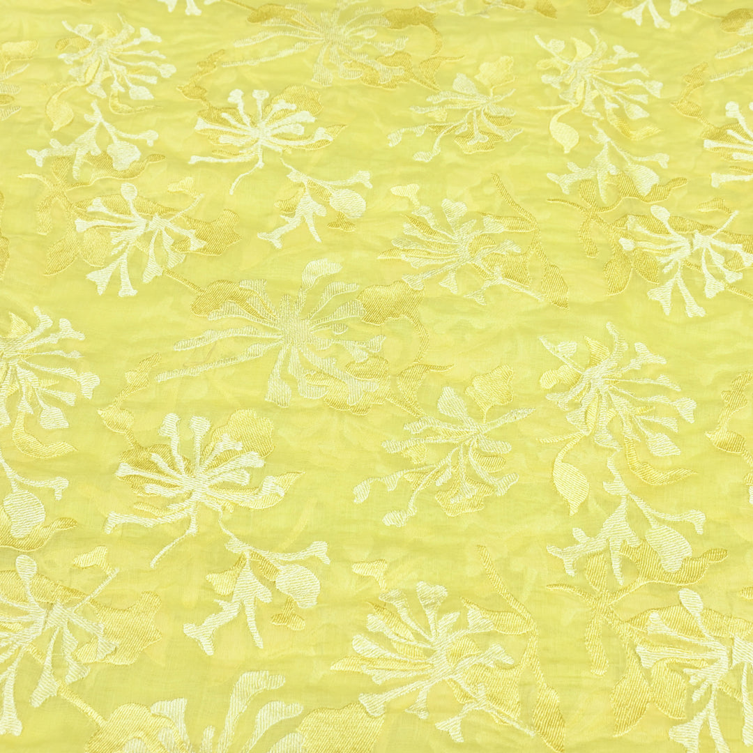 Lemon Zest Yellow Color Mul Chanderi Thread Embroidery Fabric – Soft Lightweight Designer Fabric-SW2663-5