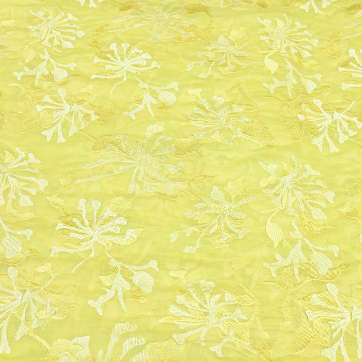 Lemon Zest Yellow Color Mul Chanderi Thread Embroidery Fabric – Soft Lightweight Designer Fabric-SW2663-5