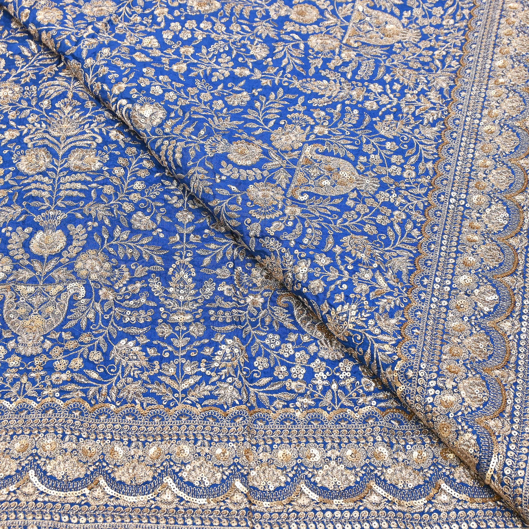 Dyed Bamberg Raw Silk Zari Sequin Embroidered Fabric | Designer Floral Fabric | D028975-D