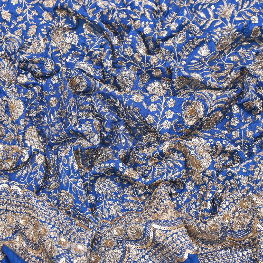 Dyed Bamberg Raw Silk Zari Sequin Embroidered Fabric | Designer Floral Fabric | D028975-D