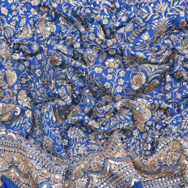 Dyed Bamberg Raw Silk Zari Sequin Embroidered Fabric | Designer Floral Fabric | D028975-D