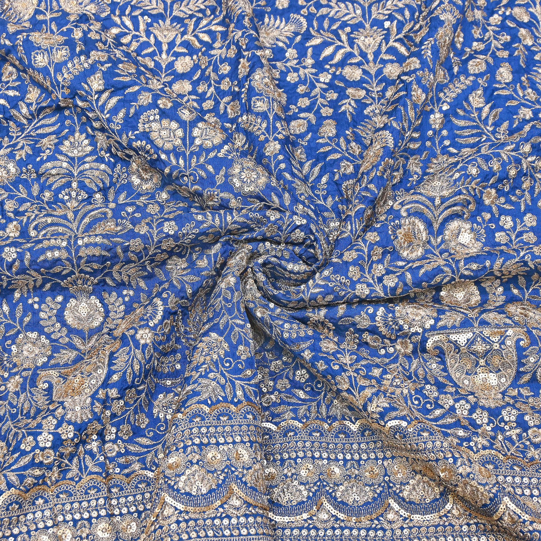 Dyed Bamberg Raw Silk Zari Sequin Embroidered Fabric | Designer Floral Fabric | D028975-D