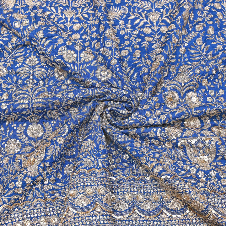 Dyed Bamberg Raw Silk Zari Sequin Embroidered Fabric | Designer Floral Fabric | D028975-D