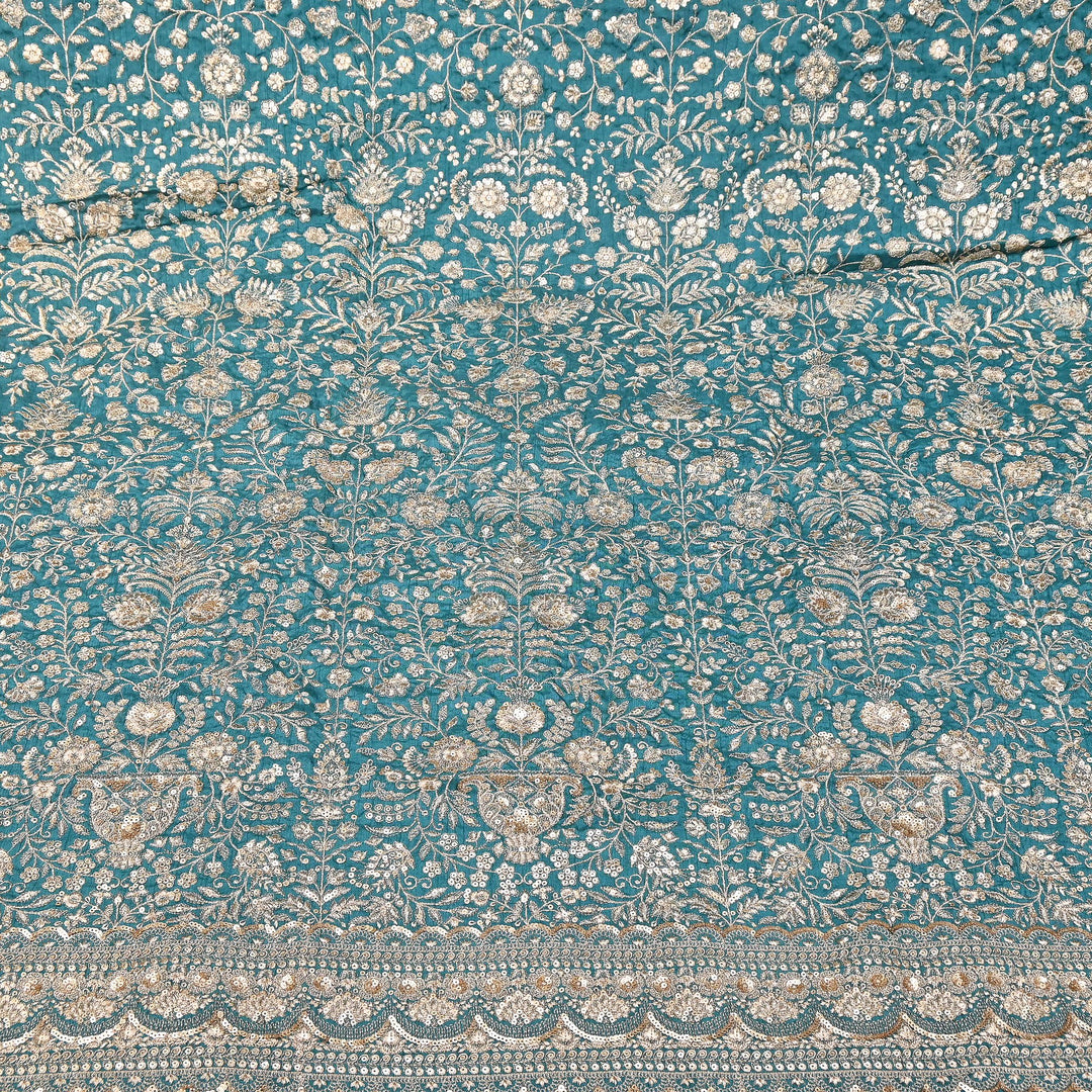 Dyed Bamberg Raw Silk Zari Sequin Embroidered Fabric | Designer Floral Fabric | D028975-B