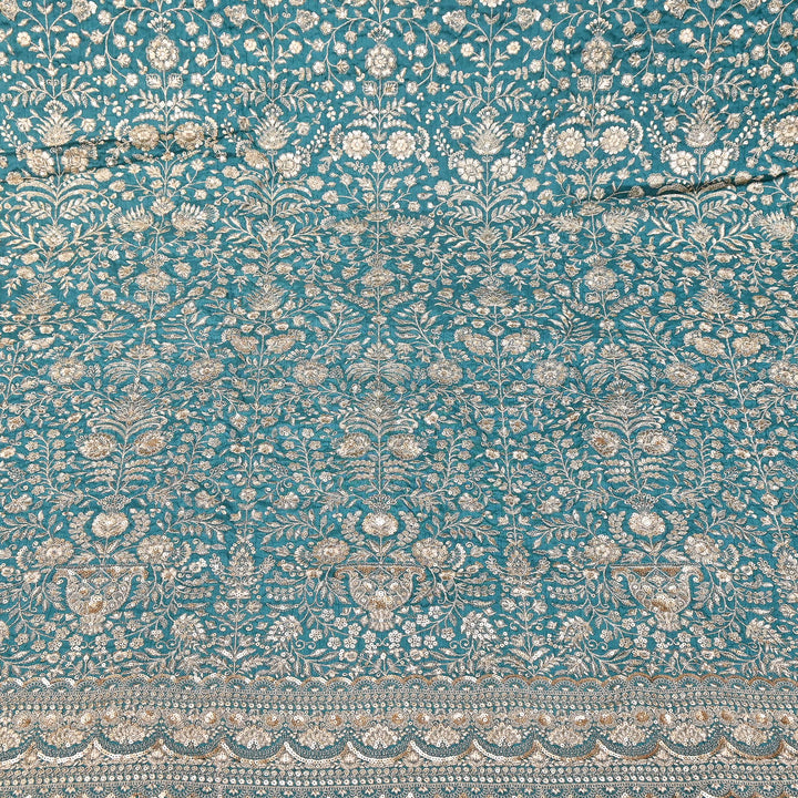 Dyed Bamberg Raw Silk Zari Sequin Embroidered Fabric | Designer Floral Fabric | D028975-B