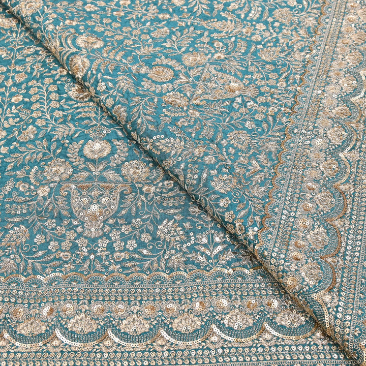 Dyed Bamberg Raw Silk Zari Sequin Embroidered Fabric | Designer Floral Fabric | D028975-B