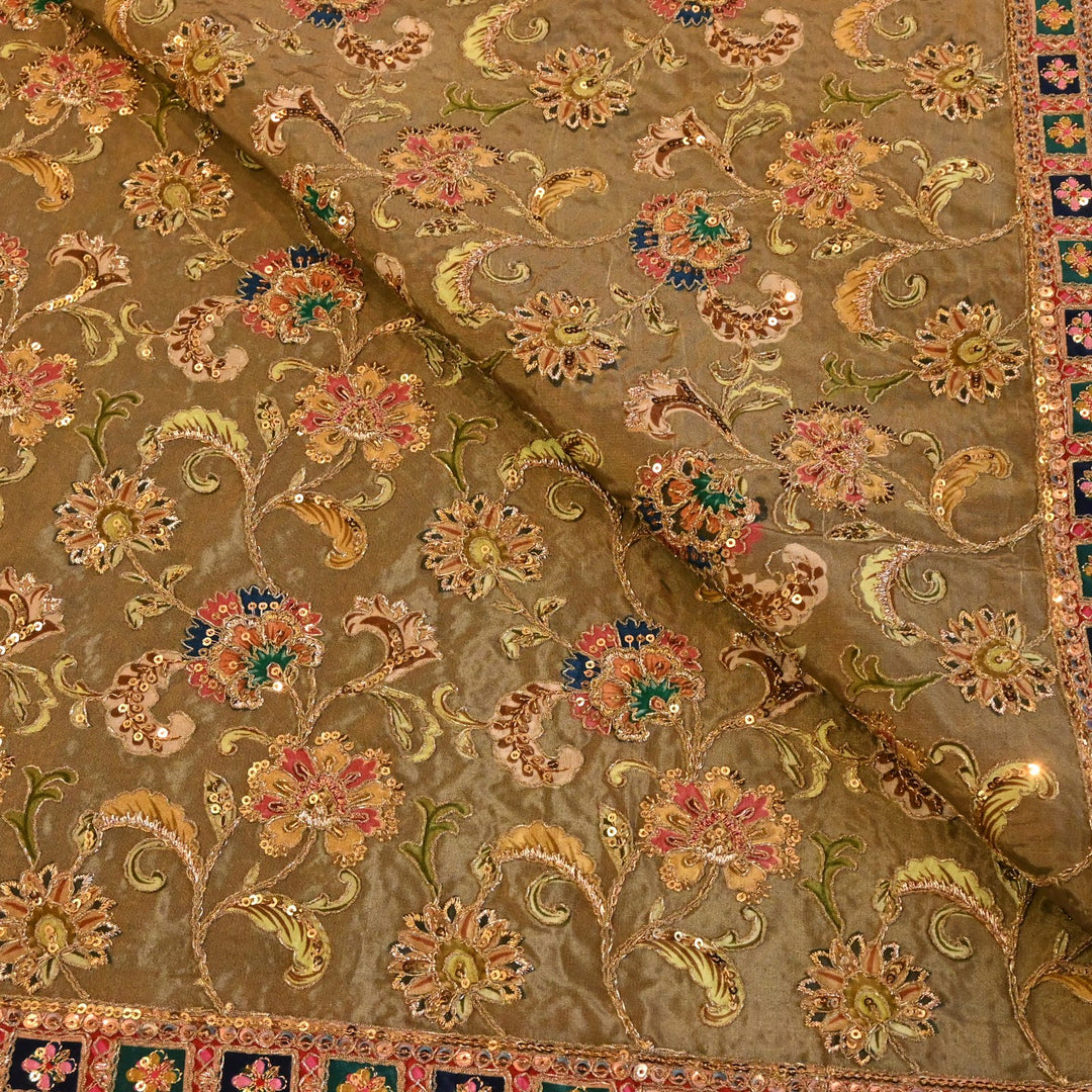 Beautiful Designer Crepe Position Prints, Zari & Sequin Embroidery Fabrics
