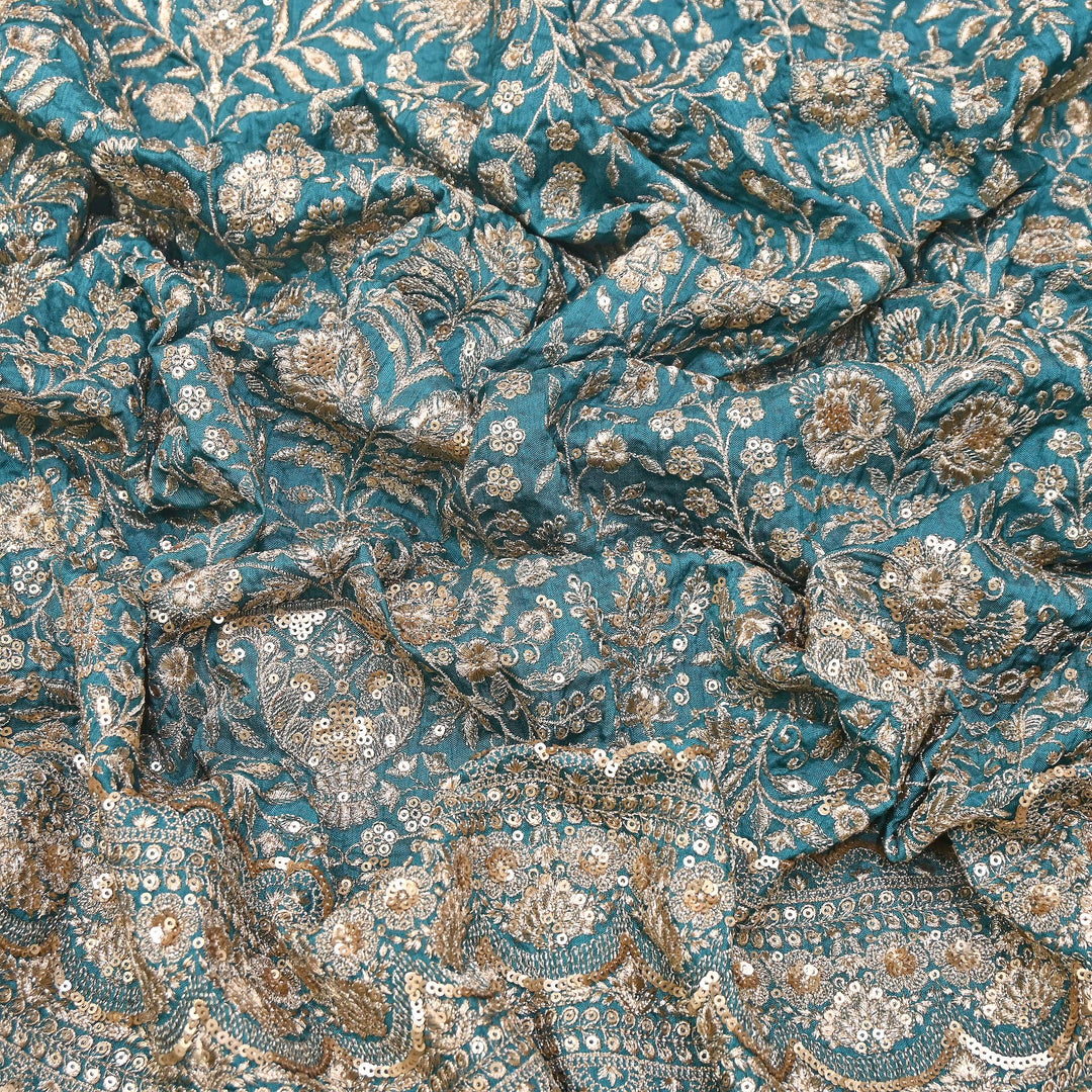 Dyed Bamberg Raw Silk Zari Sequin Embroidered Fabric | Designer Floral Fabric | D028975-B