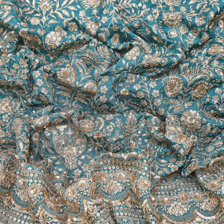 Dyed Bamberg Raw Silk Zari Sequin Embroidered Fabric | Designer Floral Fabric | D028975-B