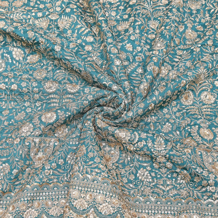 Dyed Bamberg Raw Silk Zari Sequin Embroidered Fabric | Designer Floral Fabric | D028975-B