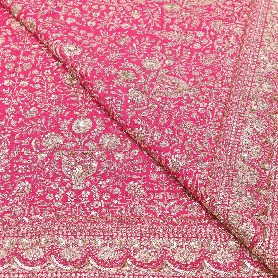 Dyed Bamberg Raw Silk Zari Sequin Embroidered Fabric | Designer Floral Fabric | D028975-A