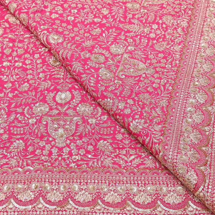 Dyed Bamberg Raw Silk Zari Sequin Embroidered Fabric | Designer Floral Fabric | D028975-A