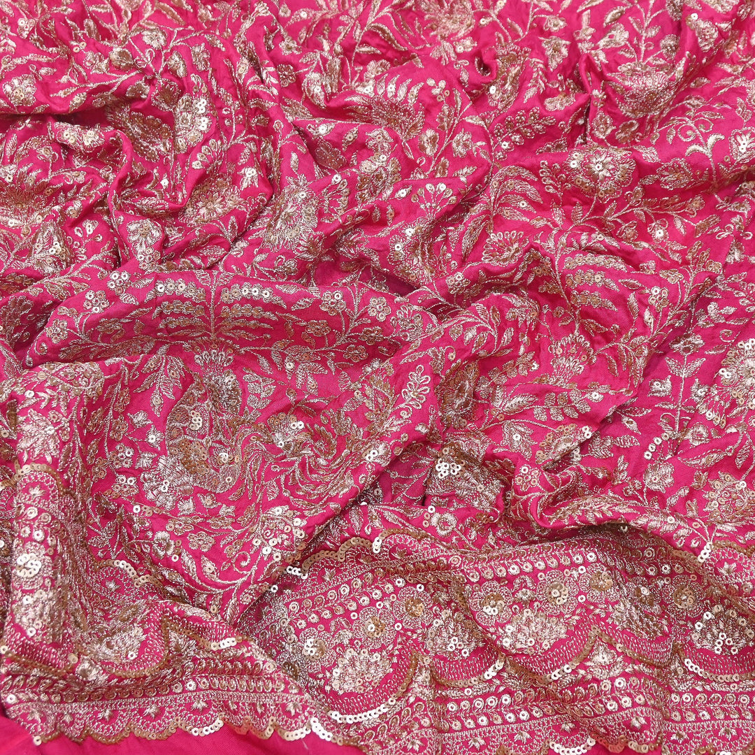 Dyed Bamberg Raw Silk Zari Sequin Embroidered Fabric | Designer Floral Fabric | D028975-A