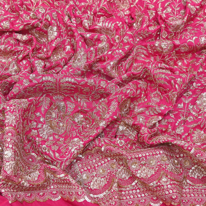 Dyed Bamberg Raw Silk Zari Sequin Embroidered Fabric | Designer Floral Fabric | D028975-A
