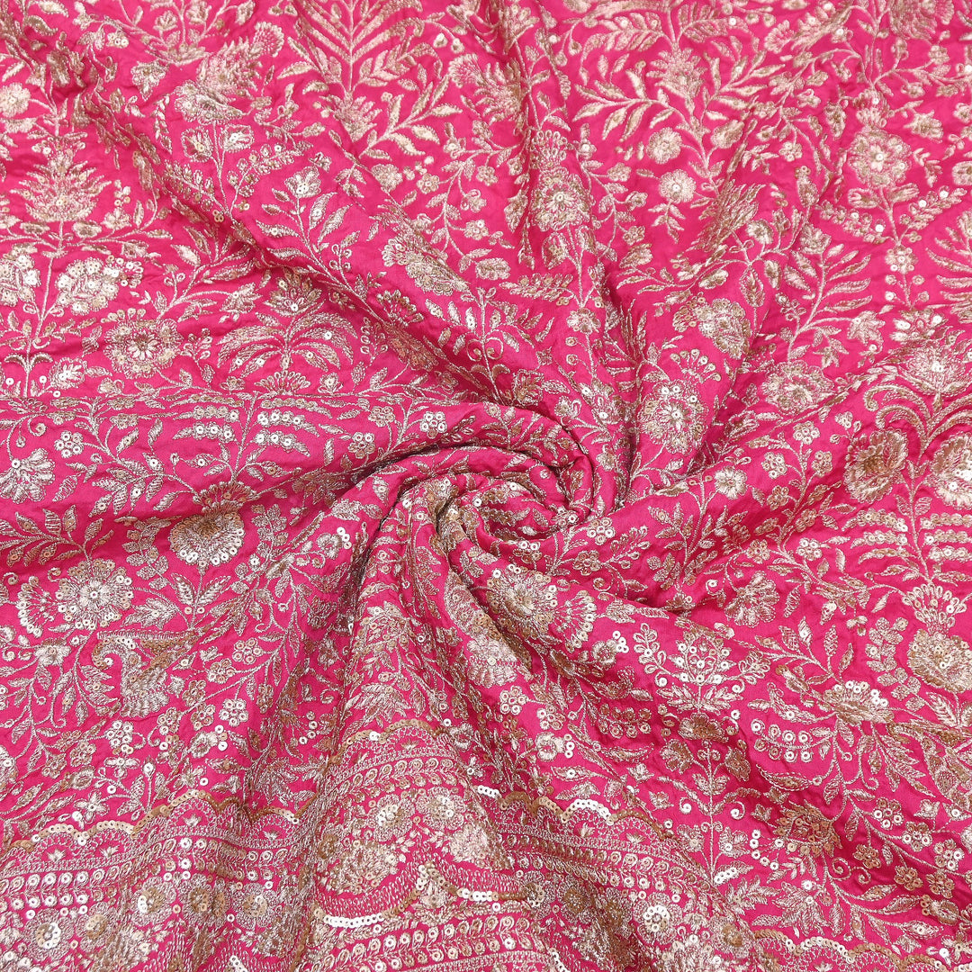 Dyed Bamberg Raw Silk Zari Sequin Embroidered Fabric | Designer Floral Fabric | D028975-A