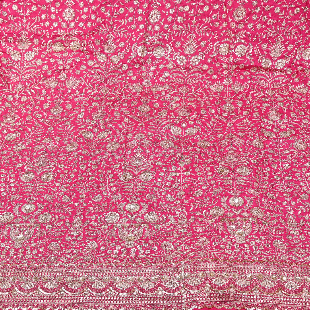 Dyed Bamberg Raw Silk Zari Sequin Embroidered Fabric | Designer Floral Fabric | D028975-A