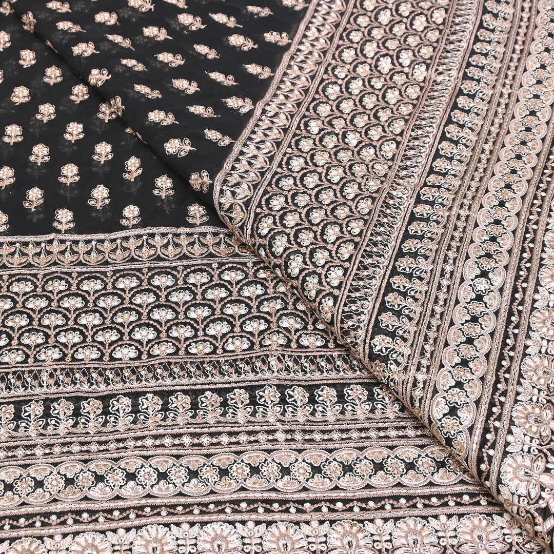 Dyed Viscose Georgette Zari & Sequins Embroidery Fabric 54'' - D29307-A