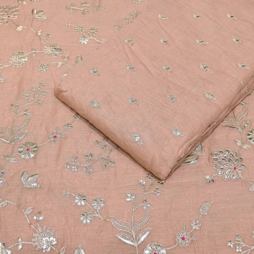 Dyed Mul Chanderi Gota & Zari Embroidery Fabric 44" – Premium Designer Fabric MC163A-1