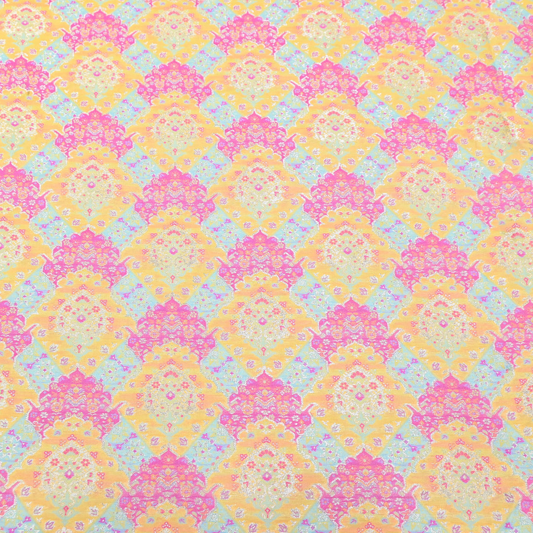 Banarasi Rangkat Zari Brocade Fabric – Multicolor Designer Banarasi Fabric - RAN365-E
