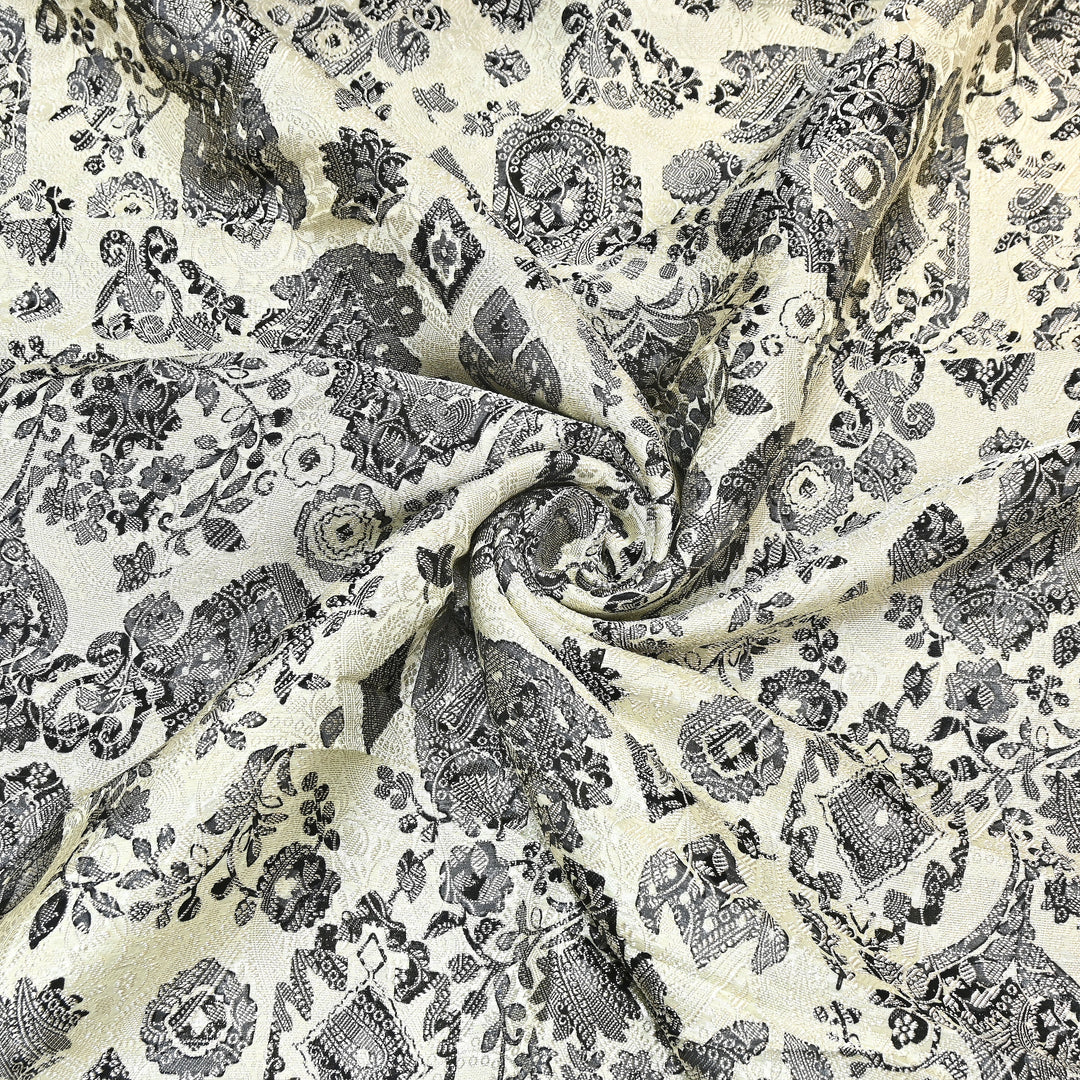 Premium Silk Brocade Jacquard Digital Print Fabric | Designer Fabric- AL3812-1