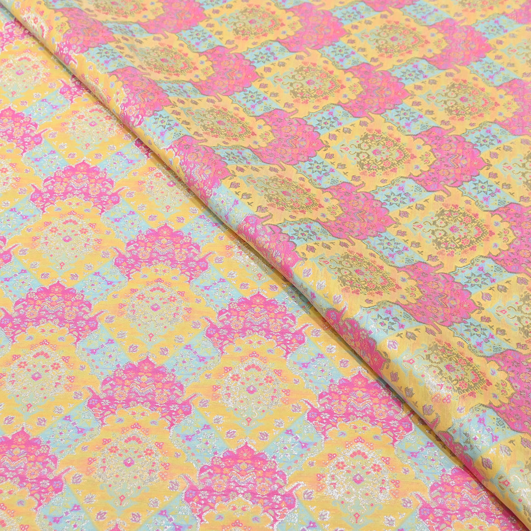 Banarasi Rangkat Zari Brocade Fabric – Multicolor Designer Banarasi Fabric - RAN365-E