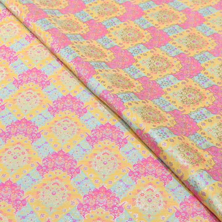 Banarasi Rangkat Zari Brocade Fabric – Multicolor Designer Banarasi Fabric - RAN365-E