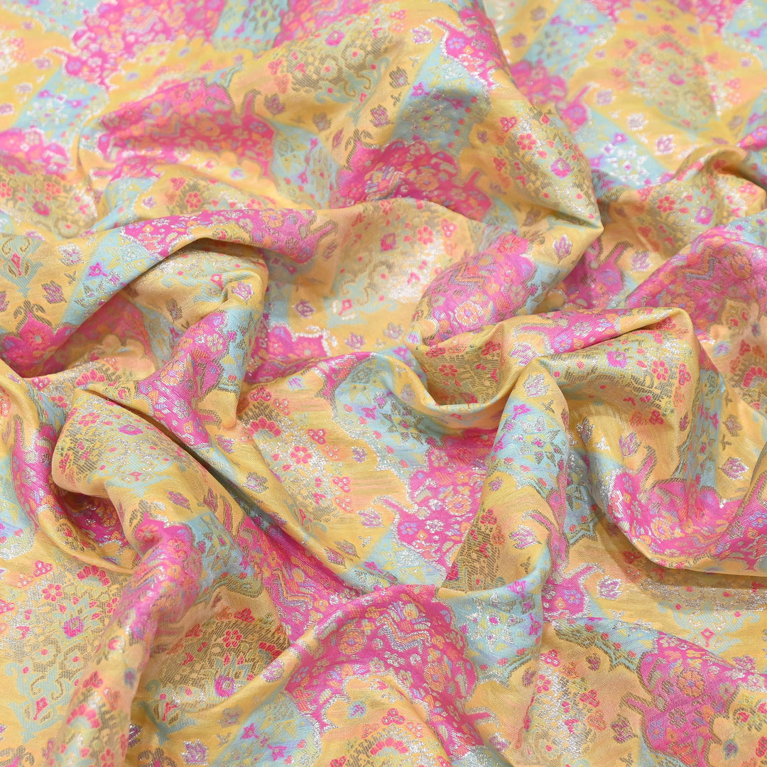 Banarasi Rangkat Zari Brocade Fabric – Multicolor Designer Banarasi Fabric - RAN365-E