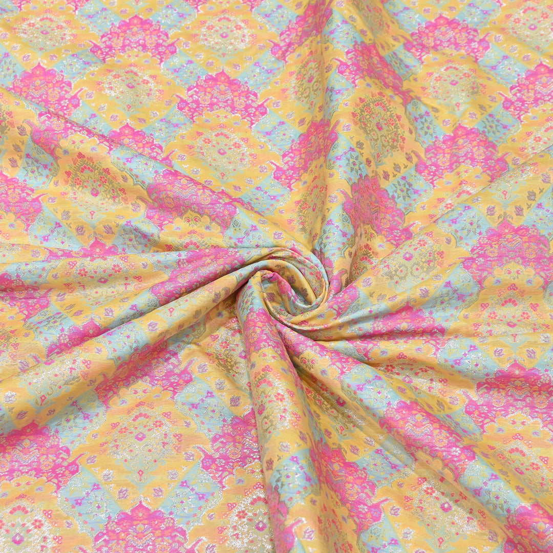 Banarasi Rangkat Zari Brocade Fabric – Multicolor Designer Banarasi Fabric - RAN365-E