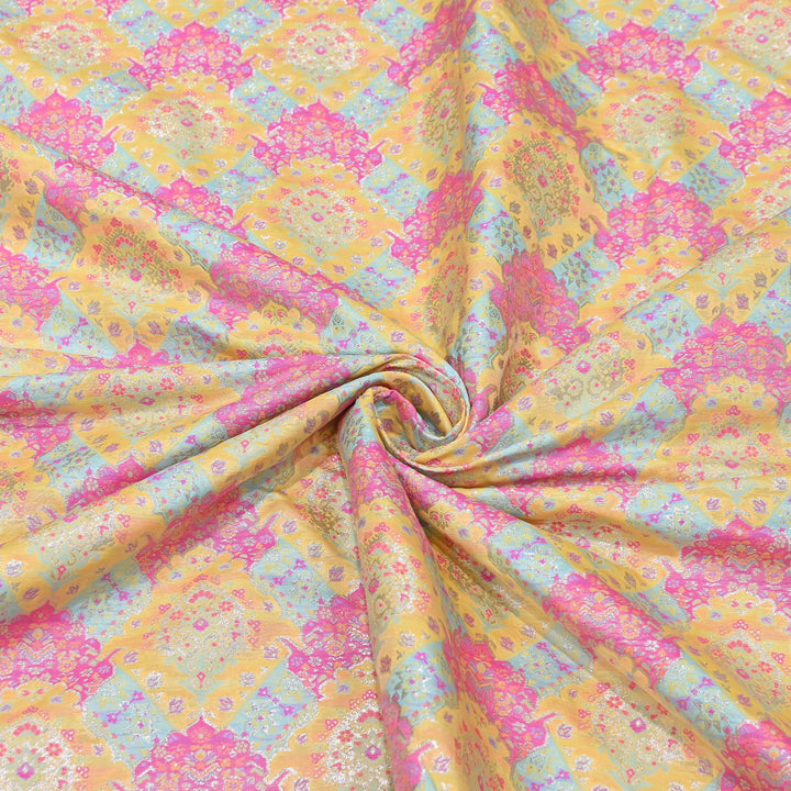 Banarasi Rangkat Zari Brocade Fabric – Multicolor Designer Banarasi Fabric - RAN365-E