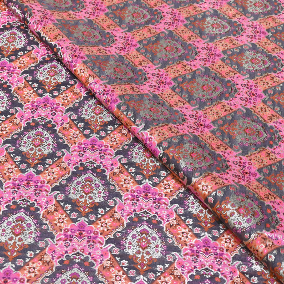 Banarasi Rangkat Zari Brocade Fabric – Multicolor Designer Banarasi Fabric - RAN365-D