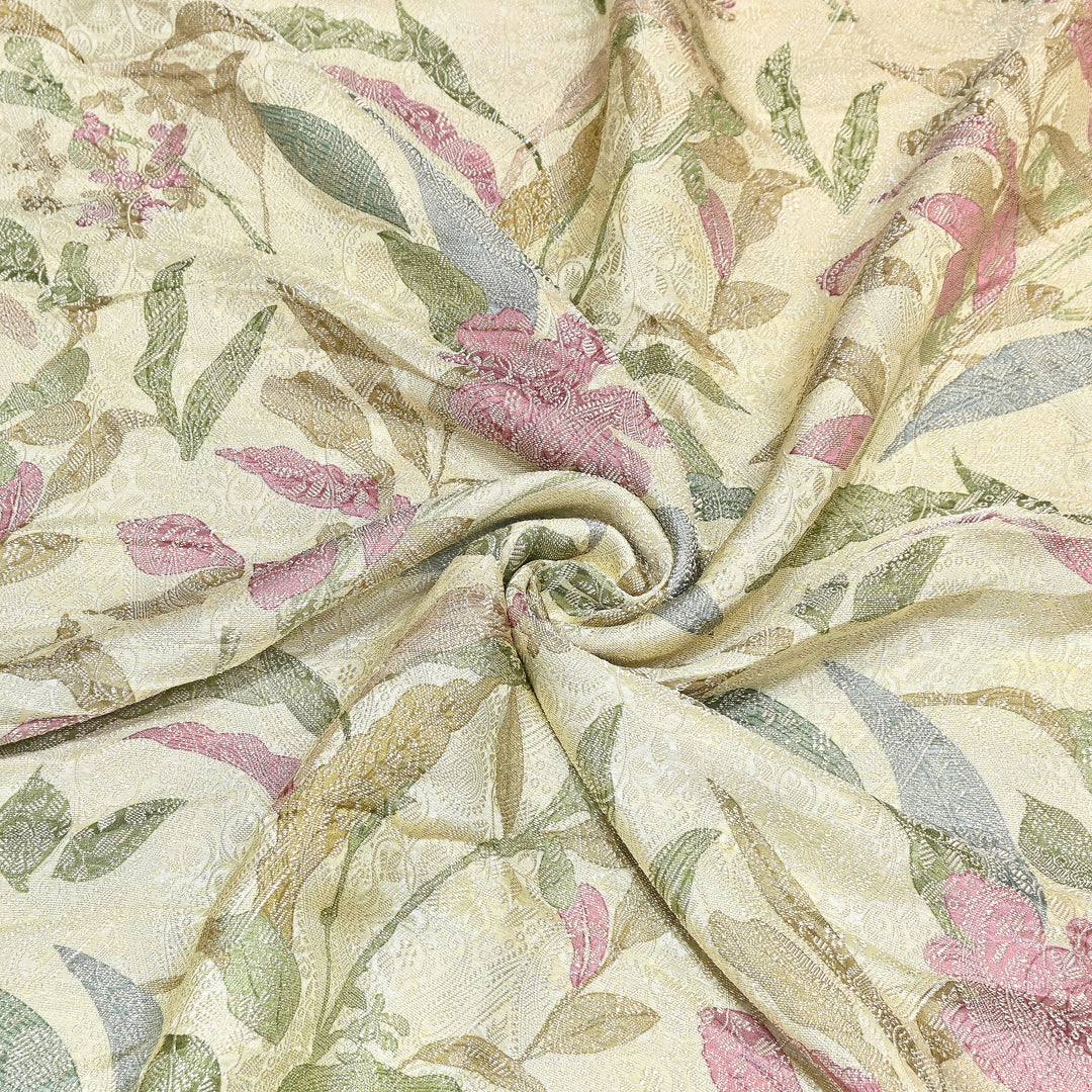 Premium Silk Brocade Jacquard Digital Print Fabric | Designer Fabric- AL3812-2