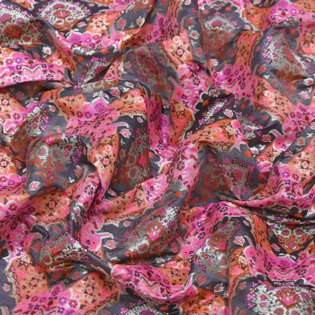 Banarasi Rangkat Zari Brocade Fabric – Multicolor Designer Banarasi Fabric - RAN365-D
