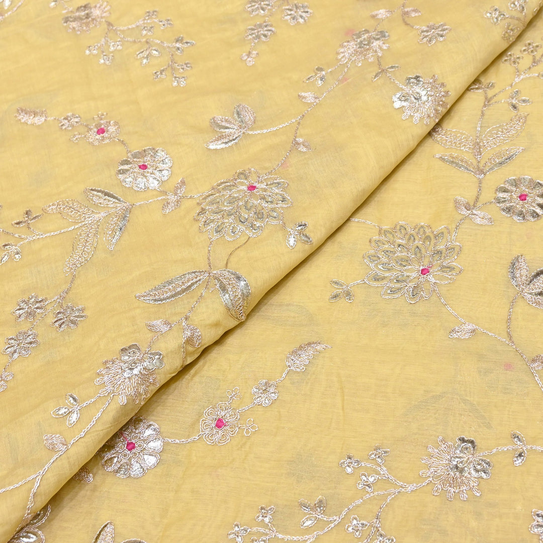 Dyed Mul Chanderi Gota & Zari Embroidery Fabric 44" – Premium Designer Fabric MC163A-2