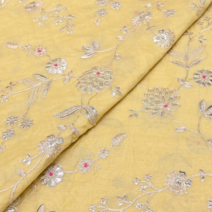 Dyed Mul Chanderi Gota & Zari Embroidery Fabric 44" – Premium Designer Fabric MC163A-2
