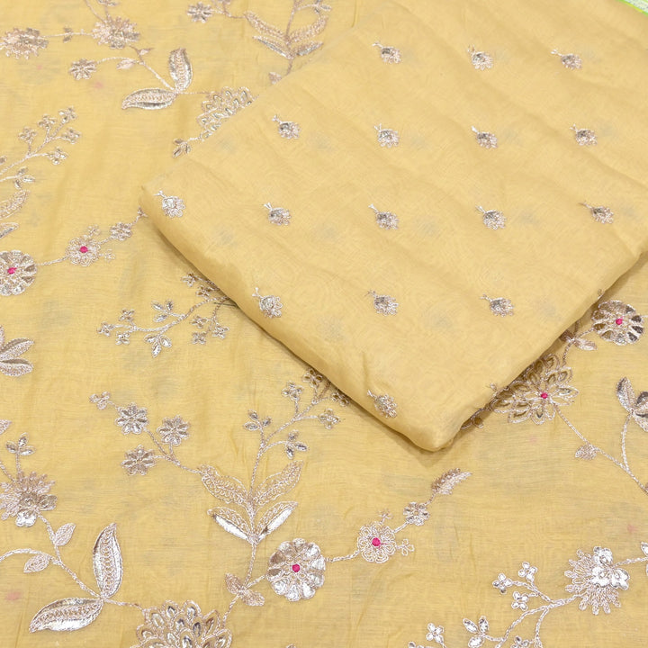 Dyed Mul Chanderi Gota & Zari Embroidery Fabric 44" – Premium Designer Fabric MC163A-2