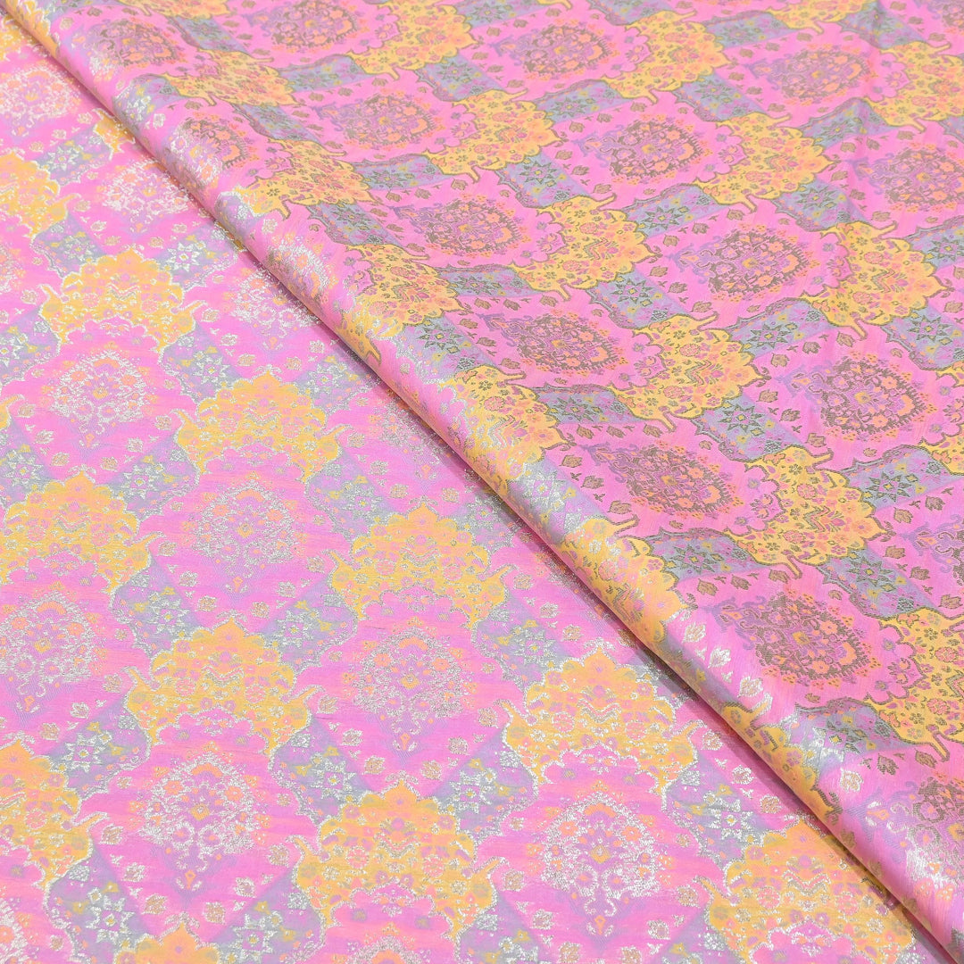 Banarasi Rangkat Zari Brocade Fabric – Multicolor Designer Banarasi Fabric - RAN365-C