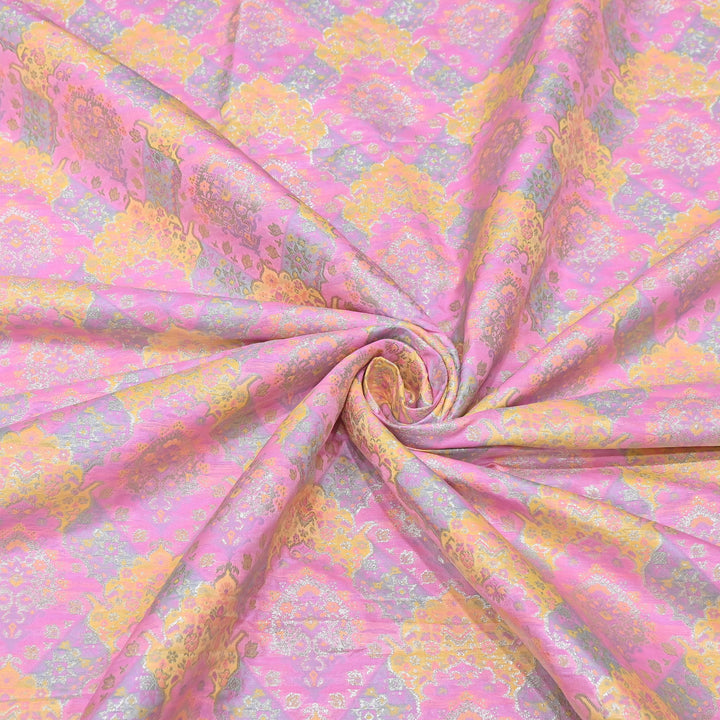 Banarasi Rangkat Zari Brocade Fabric – Multicolor Designer Banarasi Fabric - RAN365-C