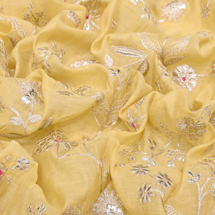 Dyed Mul Chanderi Gota & Zari Embroidery Fabric 44" – Premium Designer Fabric MC163A-2