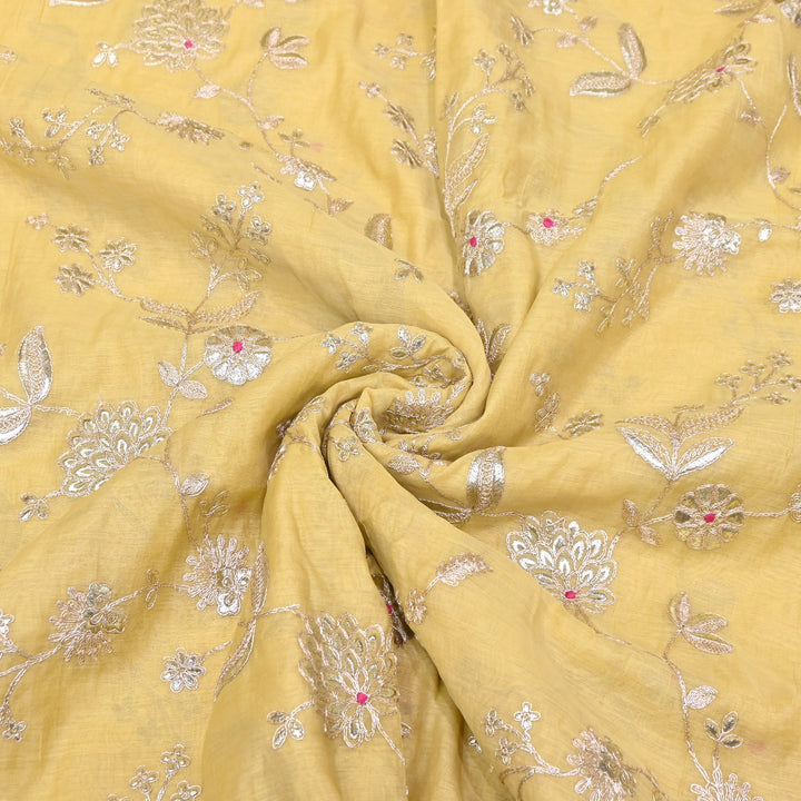 Dyed Mul Chanderi Gota & Zari Embroidery Fabric 44" – Premium Designer Fabric MC163A-2