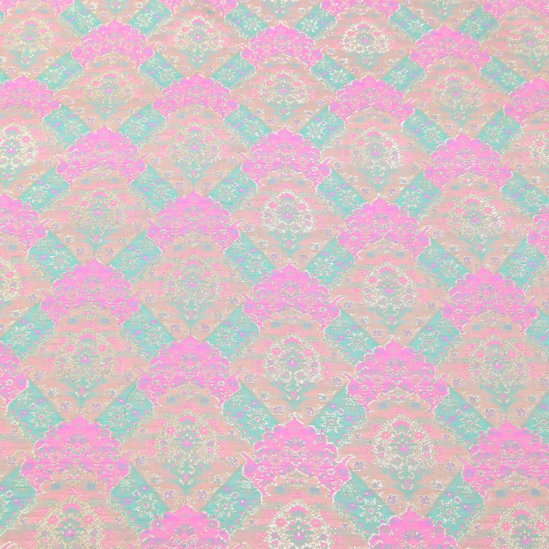 Banarasi Rangkat Zari Brocade Fabric – Multicolor Designer Banarasi Fabric - RAN365-B