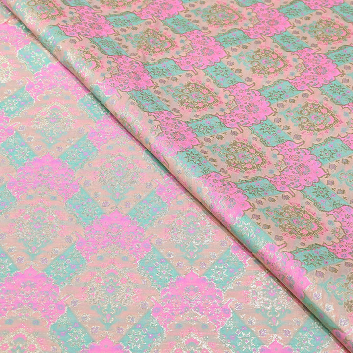 Banarasi Rangkat Zari Brocade Fabric – Multicolor Designer Banarasi Fabric - RAN365-B