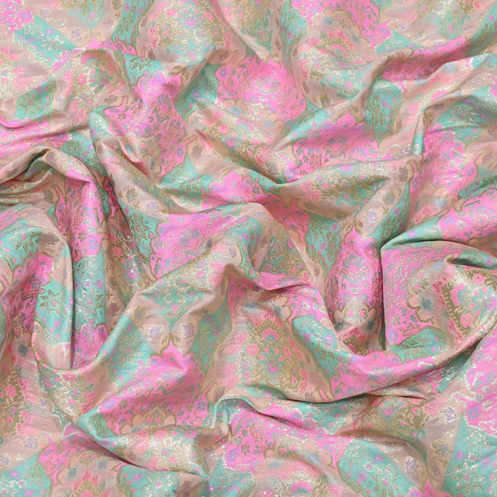 Banarasi Rangkat Zari Brocade Fabric – Multicolor Designer Banarasi Fabric - RAN365-B