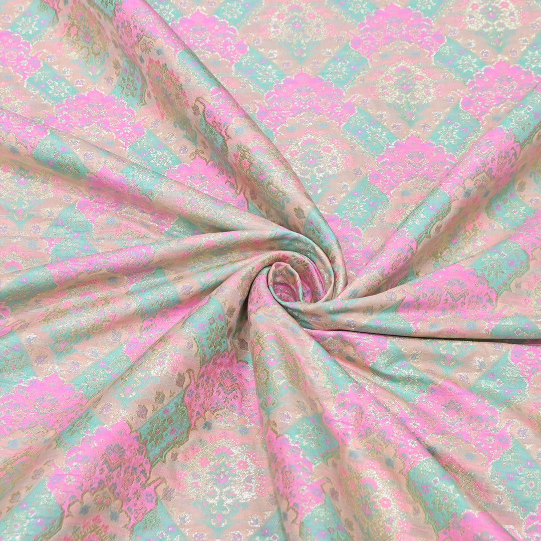Banarasi Rangkat Zari Brocade Fabric – Multicolor Designer Banarasi Fabric - RAN365-B