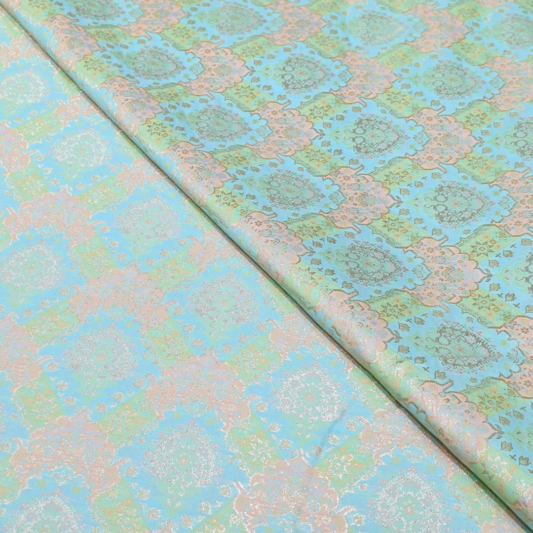 Banarasi Rangkat Zari Brocade Fabric – Multicolor Designer Banarasi Fabric - RAN365-A