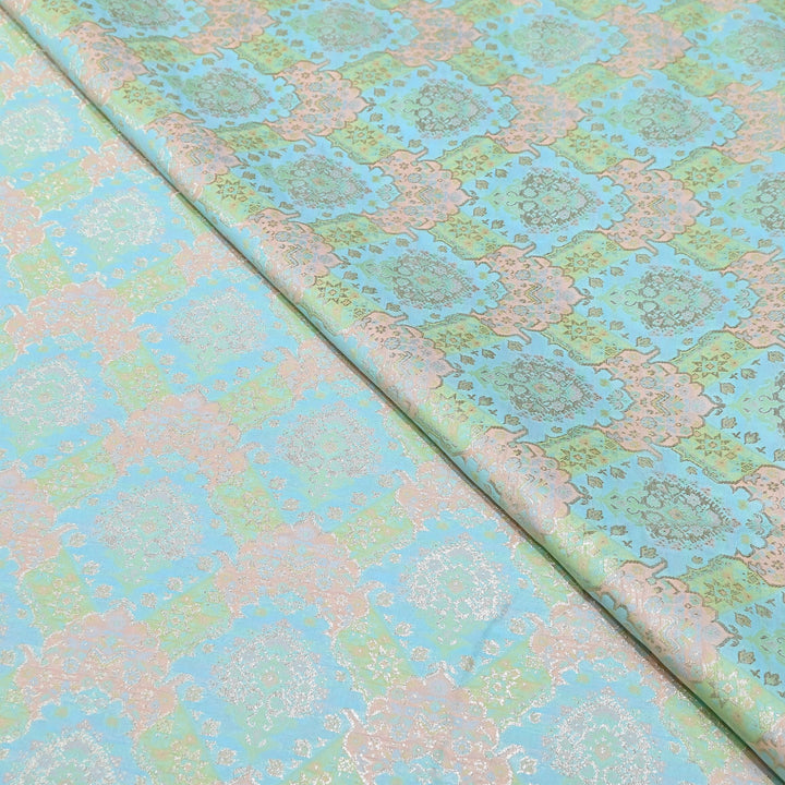 Banarasi Rangkat Zari Brocade Fabric – Multicolor Designer Banarasi Fabric - RAN365-A