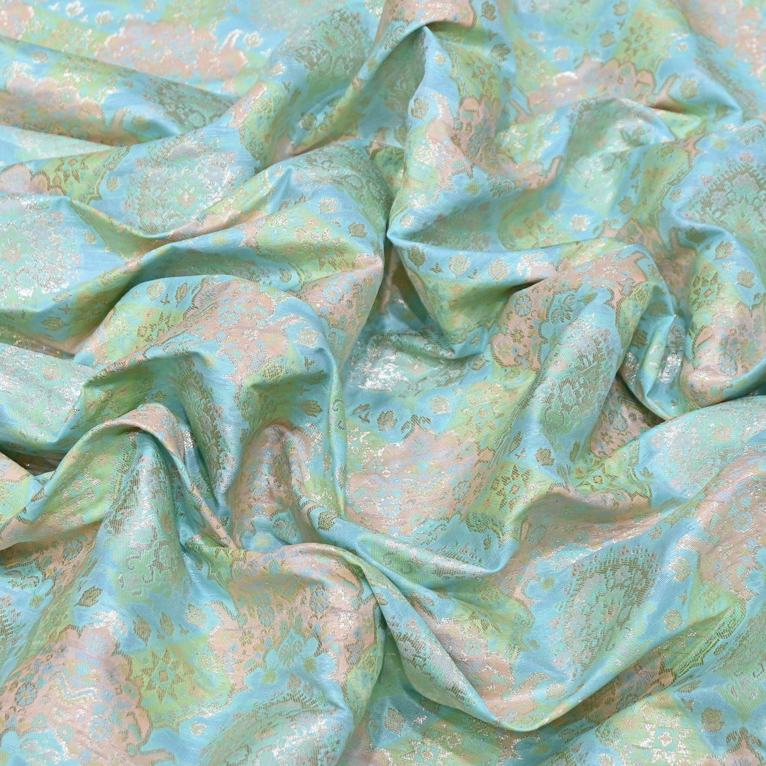 Banarasi Rangkat Zari Brocade Fabric – Multicolor Designer Banarasi Fabric - RAN365-A