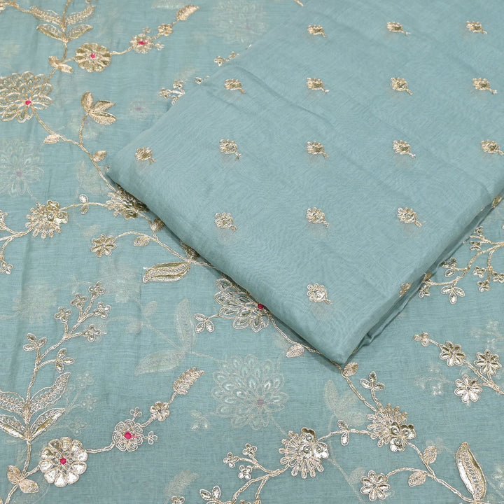 Dyed Mul Chanderi Gota & Zari Embroidery Fabric 44" – Premium Designer Fabric MC163A-3